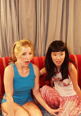 Desirable Asian and her girlfriend eat popcorn and each other's snatch