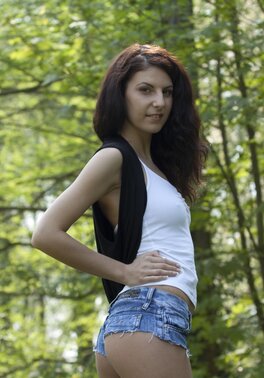 Black jacket is the only thing that the adult model wears in the fresh air
