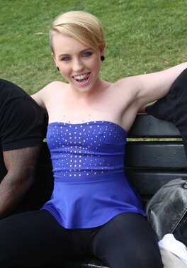 Blonde hussy makes her man a cuckold by taking two black cocks on his birthday