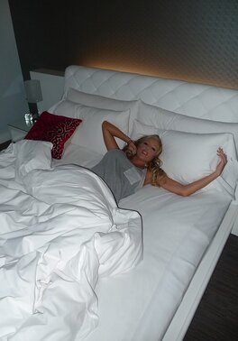 Luscious blonde beauty woke up ready to expose her pierced tits and cunny