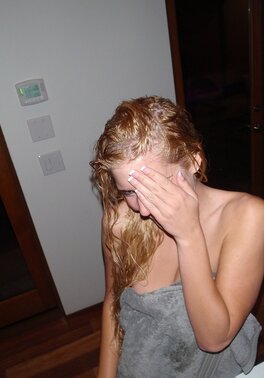 Charming blonde lassie loves exposing her perky assets in various places