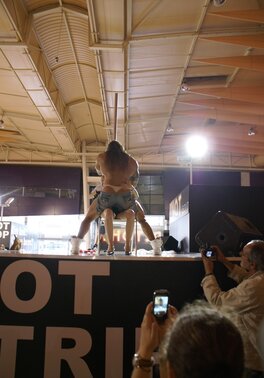 Lustful European chick enjoys sucking big dick of the male stripper on the stage