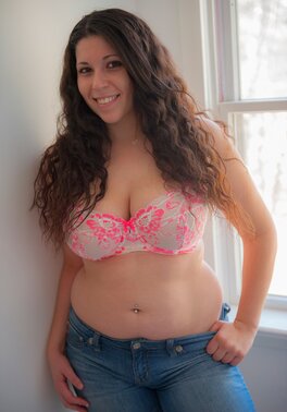 Brunette is obsessed with showing her big heavy boobies