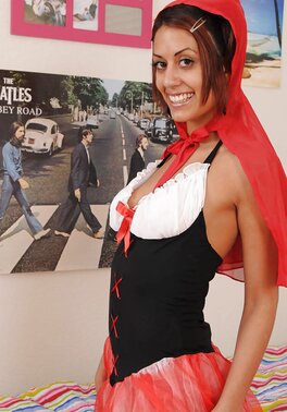 Latina Red Riding Hood spreads pussy lips while grandma is not at home
