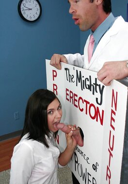 Brunette student gags on teacher's manhood through improvised gloryhole