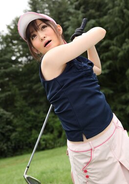 Adorable Japanese golf player not shy to hit ball without any clothes
