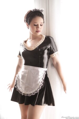 Cute maid in sexy outfit prefers to do chores around house without clothes
