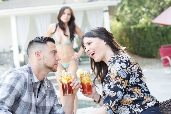 Lecherous woman flirts with stepdaughter's boyfriend right in front of girl
