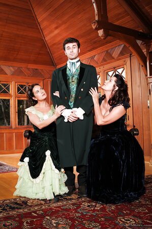 Victorian pornstars in glorious dresses have something under outfit to show off
