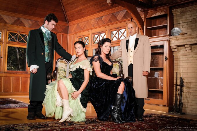 Victorian pornstars in glorious dresses have something under outfit to show off