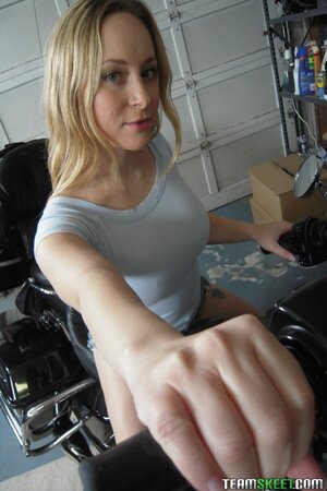 Hot woman with awesome natural breasts is addicted to bikes and cocksucking