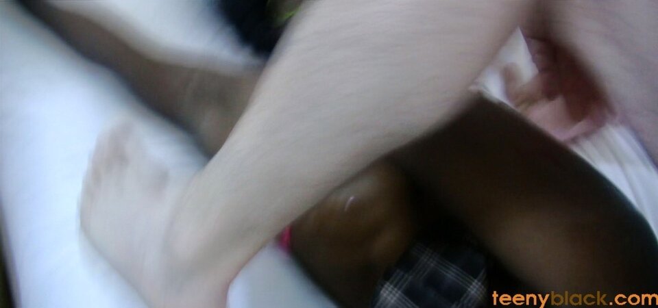Petite Ebony starlet meets her first white dick after strips and poses on camera