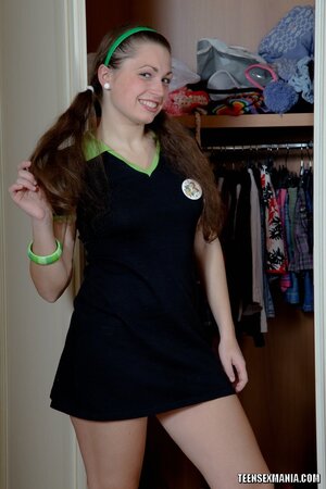 Nice girl with green headband has big weakness for shopping and anal sex