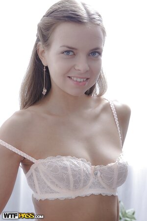 Tender pussy fingering makes pretty sexpot in white stockings gently moan