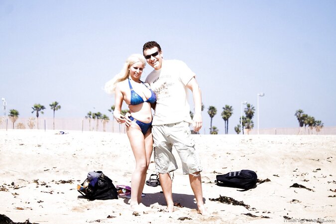 Blonde MILF with giant melons picked up on the beach and banged in the hotel