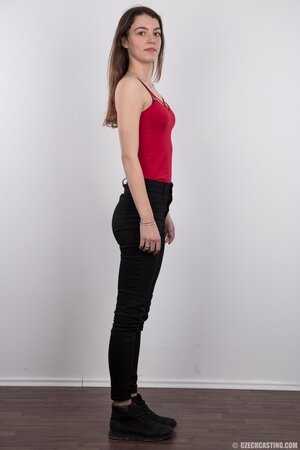 Girl with happy smile can't hide emotions at her very first XXX photosession