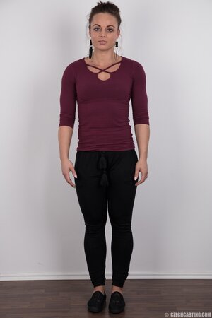 Female with athletic body lost a wager and had to expose fun parts in studio