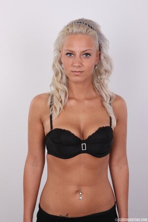 Cameraman fascinated by beauty of blonde with small tits ready to pose