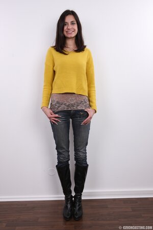 Love takes yellow sweater and black underwear off presenting small charms