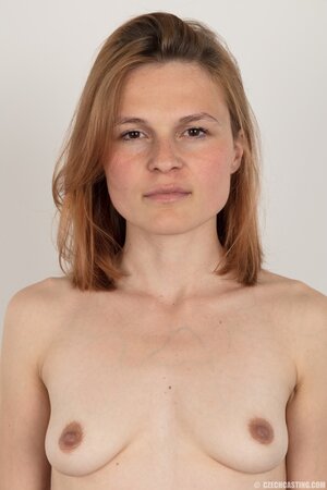 Ginger with small boobs deletes clothes but keeps secret something under panties
