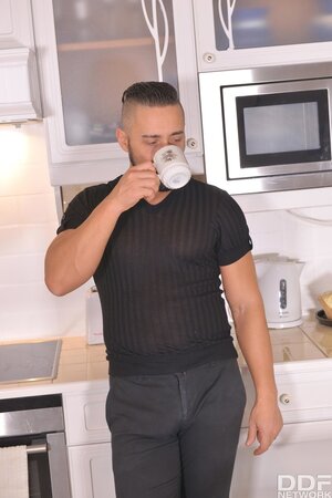 Submissive gal dominated and roughly analyzed in kitchen by boyfriend