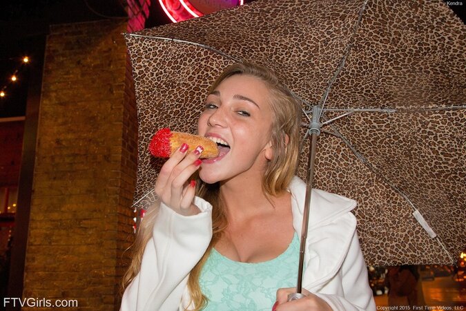 Gorgeous girl Kendra Sunderland knows it's forbidden to flash pussy and nipples