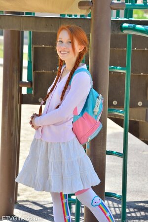 Girl with fire-red hair hurries home after the college to masturbate