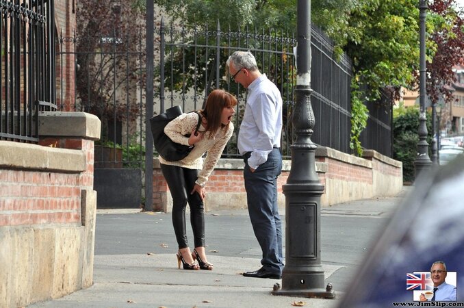 Spicy diva agreed to follow old guy and pose for him to make man happy