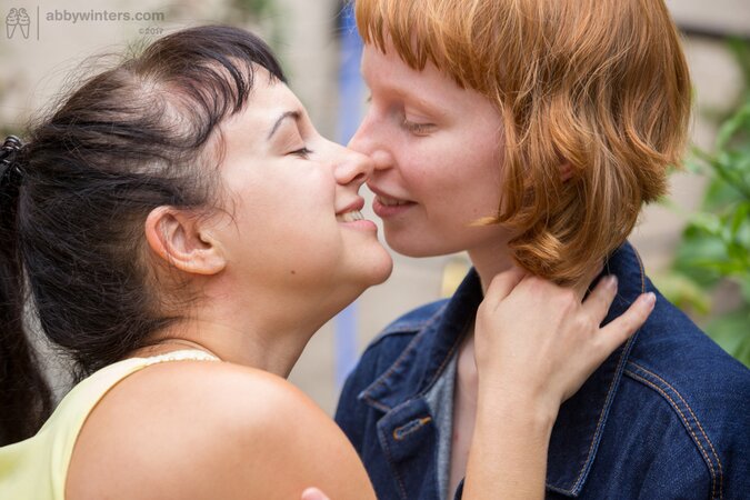 Pale chick with red hair and brunette girlfriend prefer to enjoy sex outdoors