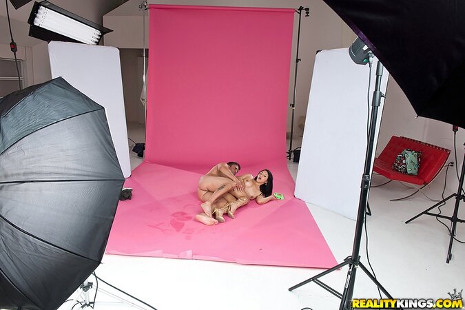 Brunette in a green bikini fucked in spoon and cowgirl sex positions