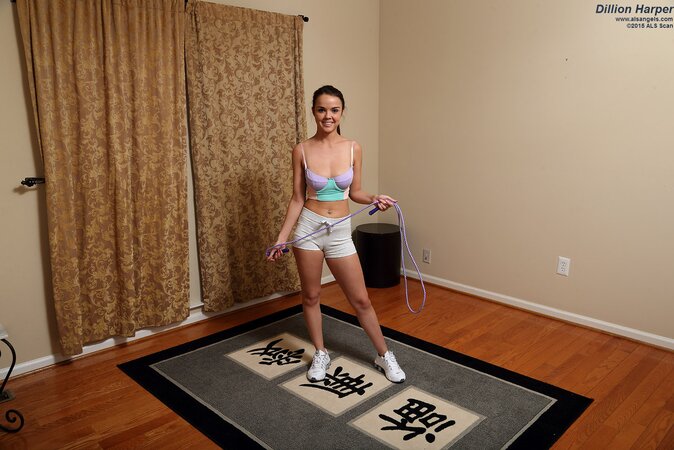 Petite girl stretches and masturbates slit with various things on Chinese carpet