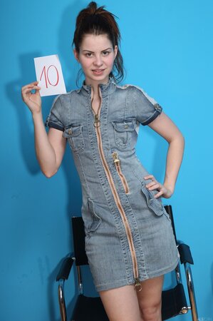 Young woman rates herself at ten and exposes her skinny body to prove it