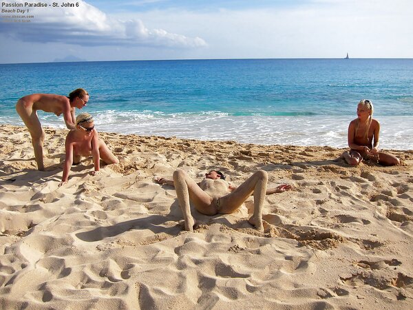 Group of young slutty girls pose absolutely naked on the beach with no shame