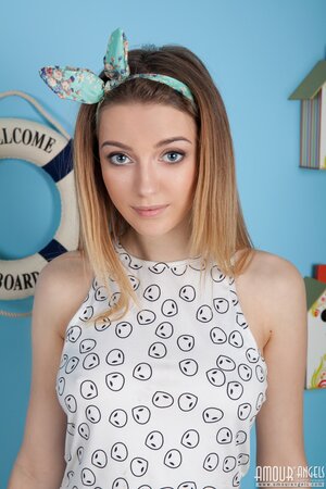 Girl with balloons Nessa H flaunts small fun parts including smooth muff