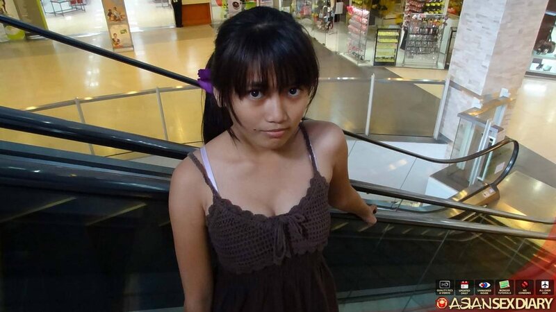 Teen Thai coed with bangs doesn't mind if stranger fucks and creampies her