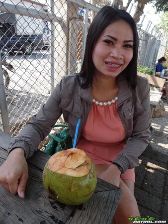 One cocktail and enticing Thai chick agrees to show guy her perky tits