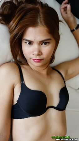 Asian minx with small tits undresses and copulates with man in doggystyle