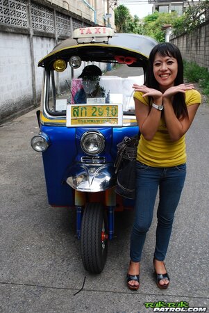 Naughty Eastern girl in yellow T-shirt and jeans finds a guy who pays for posing