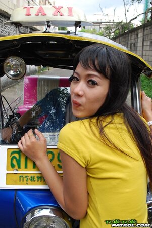 Naughty Eastern girl in yellow T-shirt and jeans finds a guy who pays for posing