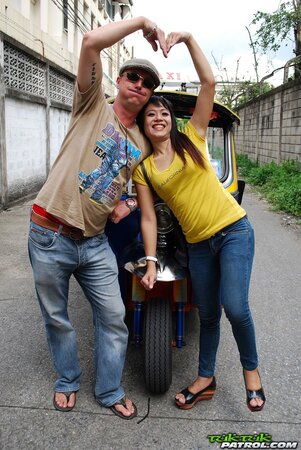 Naughty Eastern girl in yellow T-shirt and jeans finds a guy who pays for posing