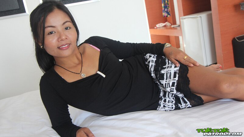 Thai female shows her cherry to young man bonking this hairy muff cumming inside