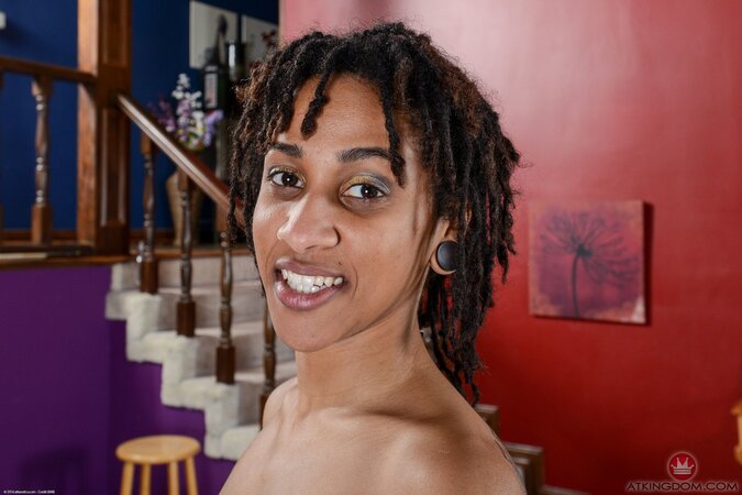 Bad black babe with saggy boobs and hairy pussy exposes everything on camera
