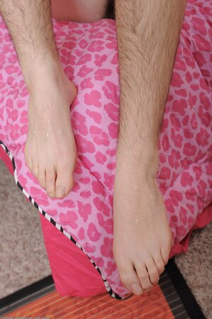 Slut kisses boyfriend and touches his cock with her feet hinting at footjob