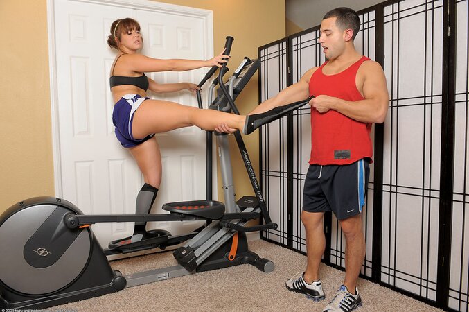 Female trains her legs pedaling and rubbing erect dick between her feet