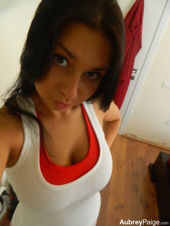 Sweetie Aubrey Paige with natural starts a stripping action on her camera