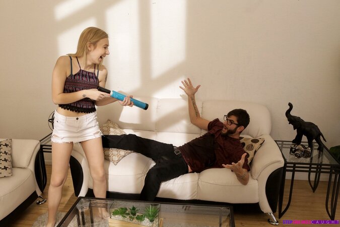 Young woman craves for fucking and pranks her stepbrother to have coition