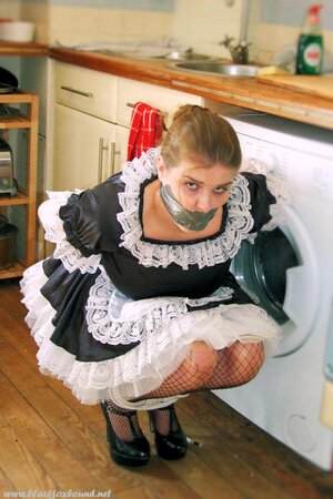 Kissable females in maid uniform are tied up and no one is going to help them