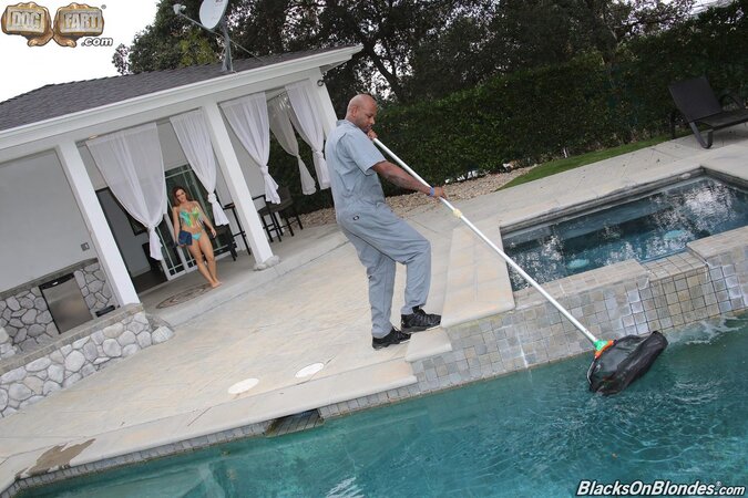 Sensual figure of female haunts black pool boy and he dares to fuck her