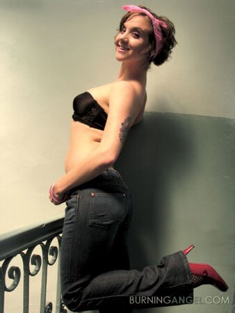 Girl lost her key so she stays in the entryway and strips down by the railing