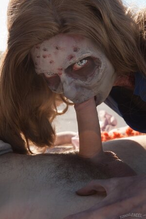 Guy isn't afraid of a teen zombie and he just makes it with her outdoors